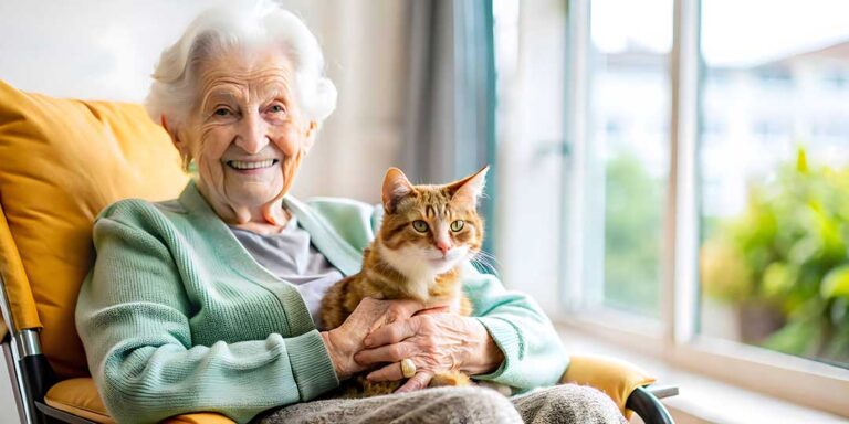 Older adult choosing clothing in a bright assisted living apartment with a caregiver nearby.